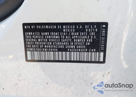 2019 Volkswagen Jetta 1.4T Sel из США, поврежденный, VIN 3VWE57BU1KM109404